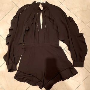 BCBGMazazria black long sleeve romper, front & back cutouts. - Size S!! NWT!!!